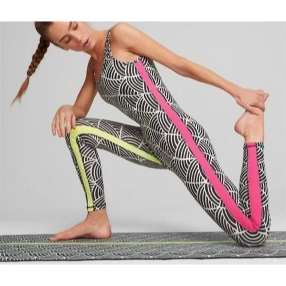 Puma X Lemlem One Piece Black White Neon Accent Activewear Jumpsuit XS EUC